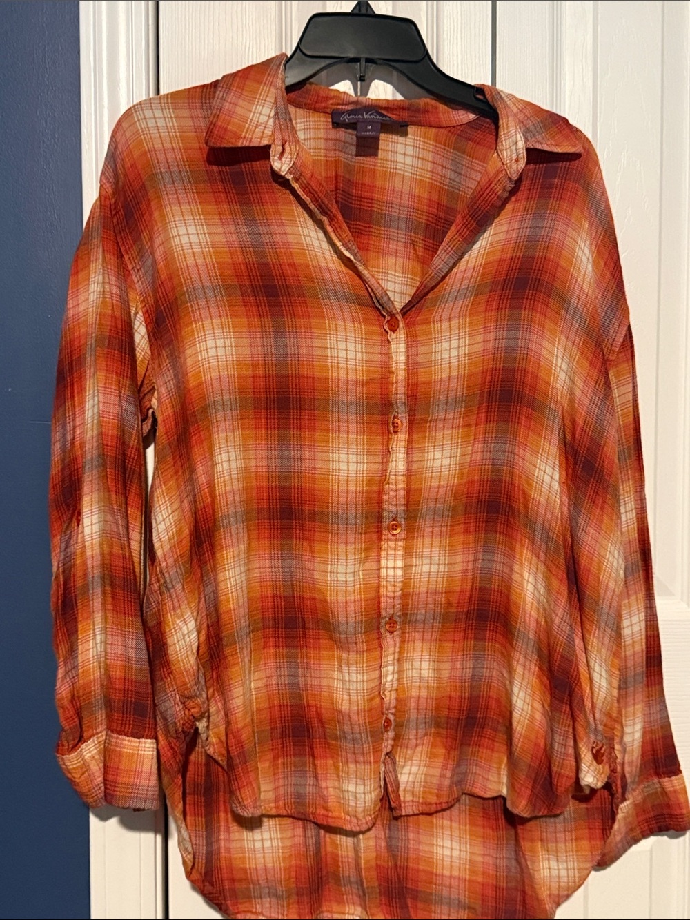 Gloria Vanderbilt Orange Plaid Button-Down Shirt